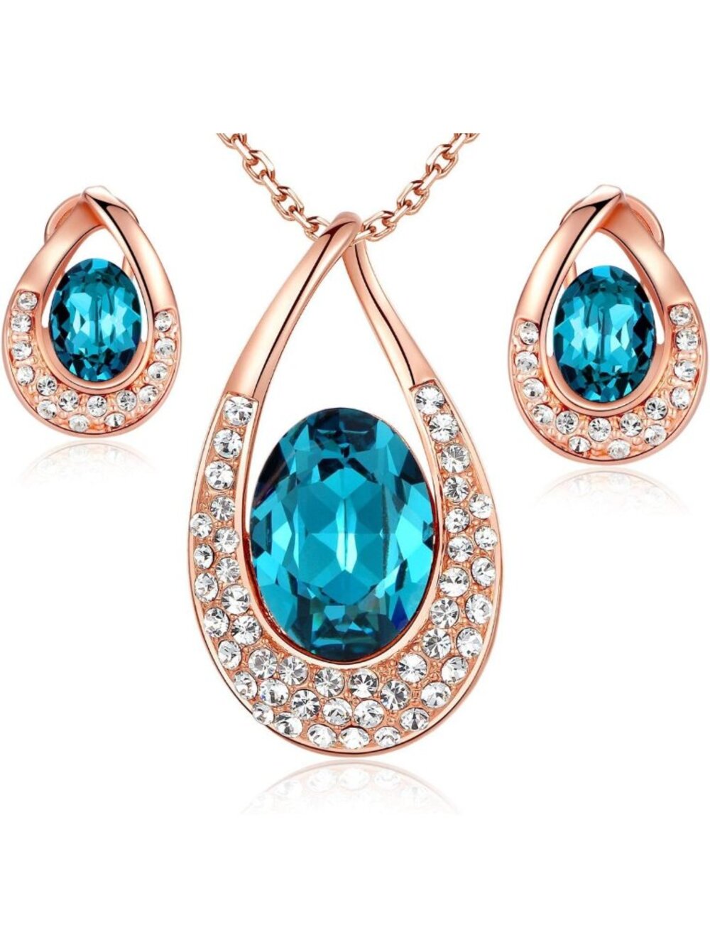 Elegant Blue Zircon Jewelry Set - Premium Crystal Earrings & Necklace